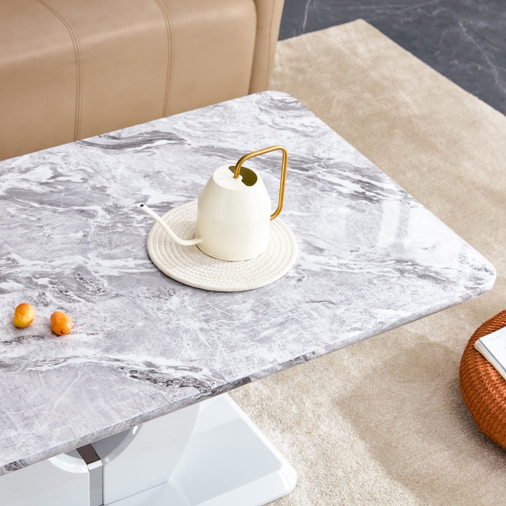 Modern luxury imitation marble light gray tea table,coffee table, paired with silver stainless steel decorative strips.  Computer desk. Game table. CT-1280