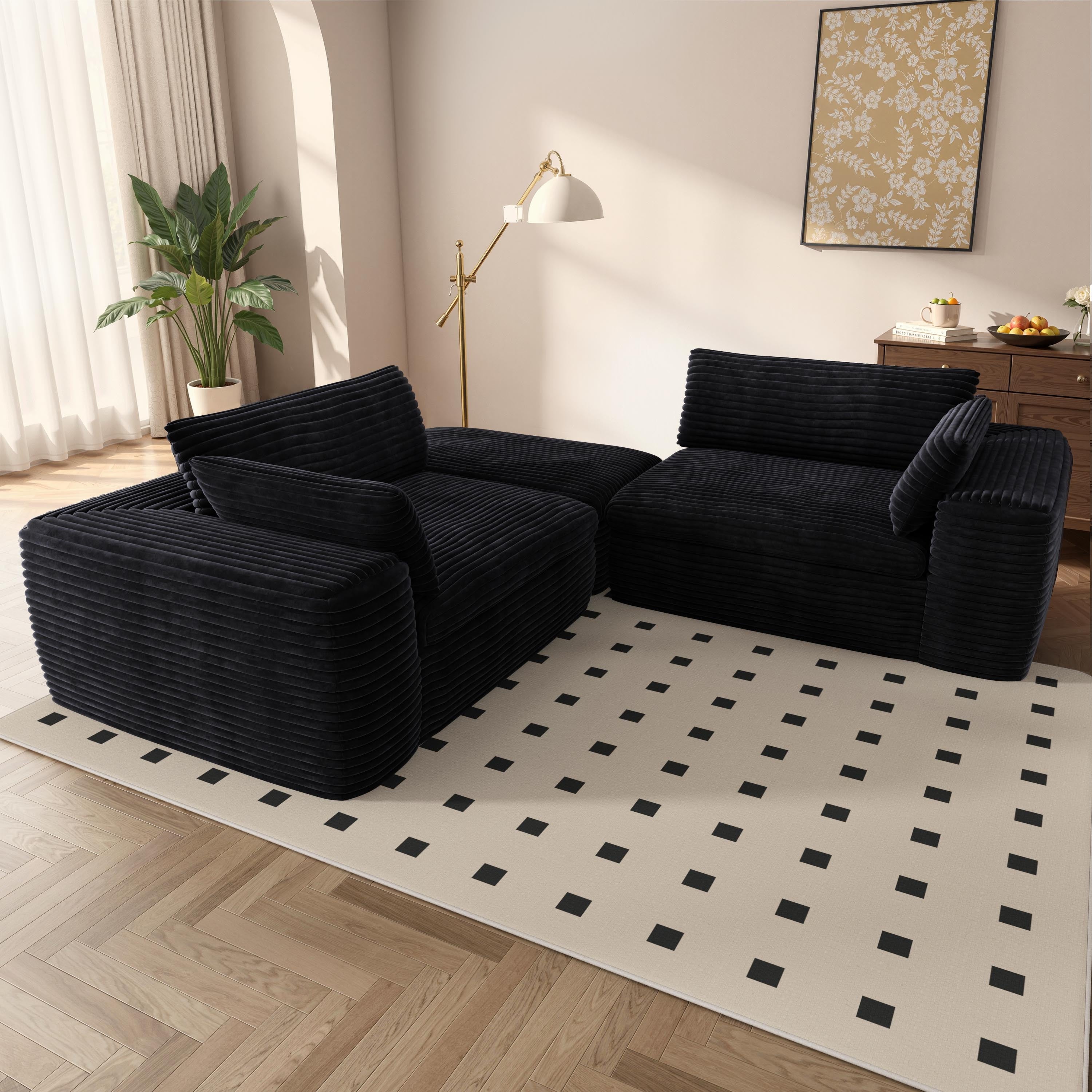 Cloud Sectional Couch with L-Shape Chaise,Modern Modular Sofa with Deep Seat, Upholstered Couches for Living Room Bedroom,No Assembly Required, Black (Corduroy Fabric)