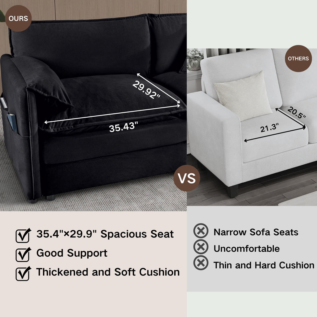 Oversized 41.73' Sofa Chair, Modern Upholstered Armchair with 1 Toss Pillow, Modular Sectional Sofa for Living Room, Deep Seat Reading Sofa for Bedroom Apartment, DIY Combination Chenille,Black
