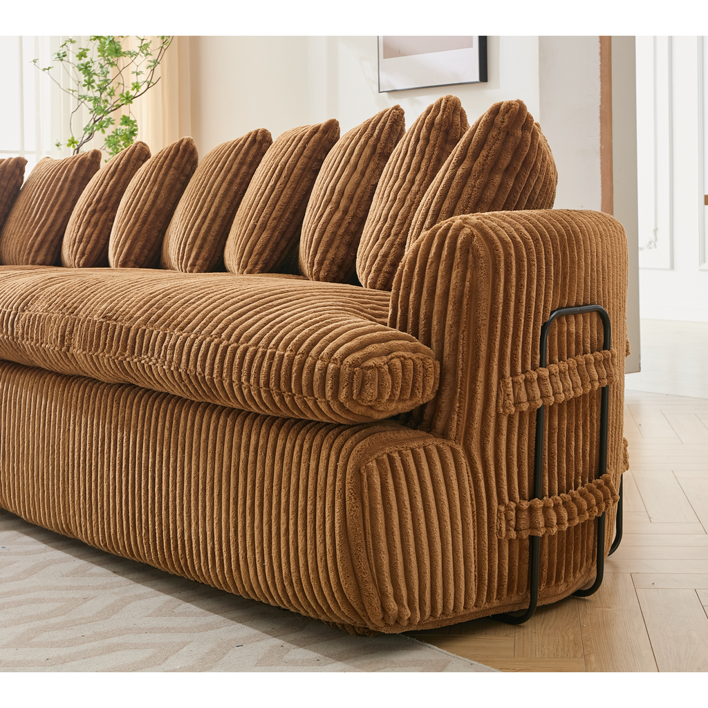 127''  Large Sectional Sofa ,Elegant Curved Design ,High-Resilience Foam ,Ten Back Cushions,L-Shape Left Sofa,No Assembly  Required , (Brown-Soft Corduroy Fabric)