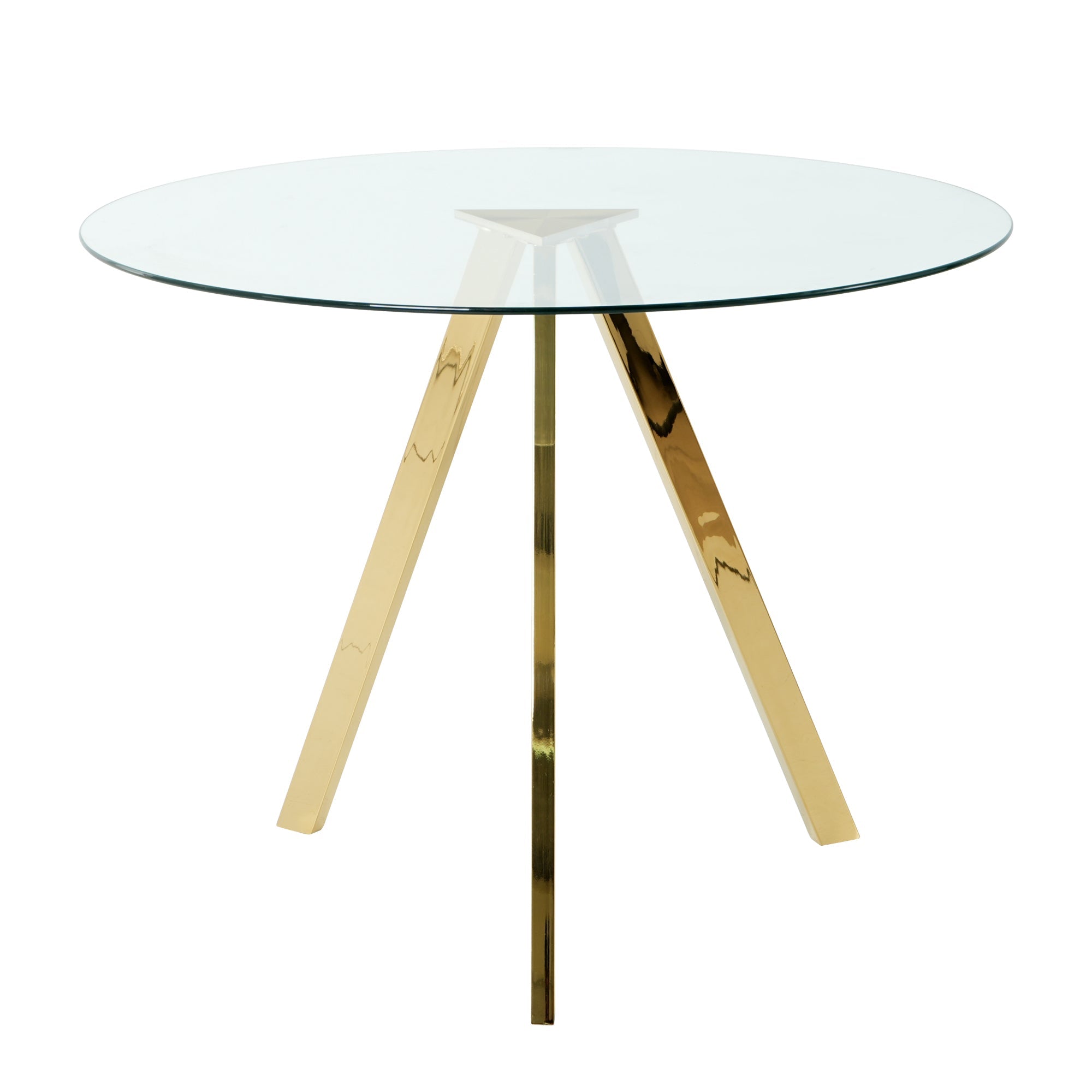 Modern minimalist 39.2 ' round glass dining table with clear glass countertops and gold-plated metal legs for kitchen, dining and living room (set of 1)
