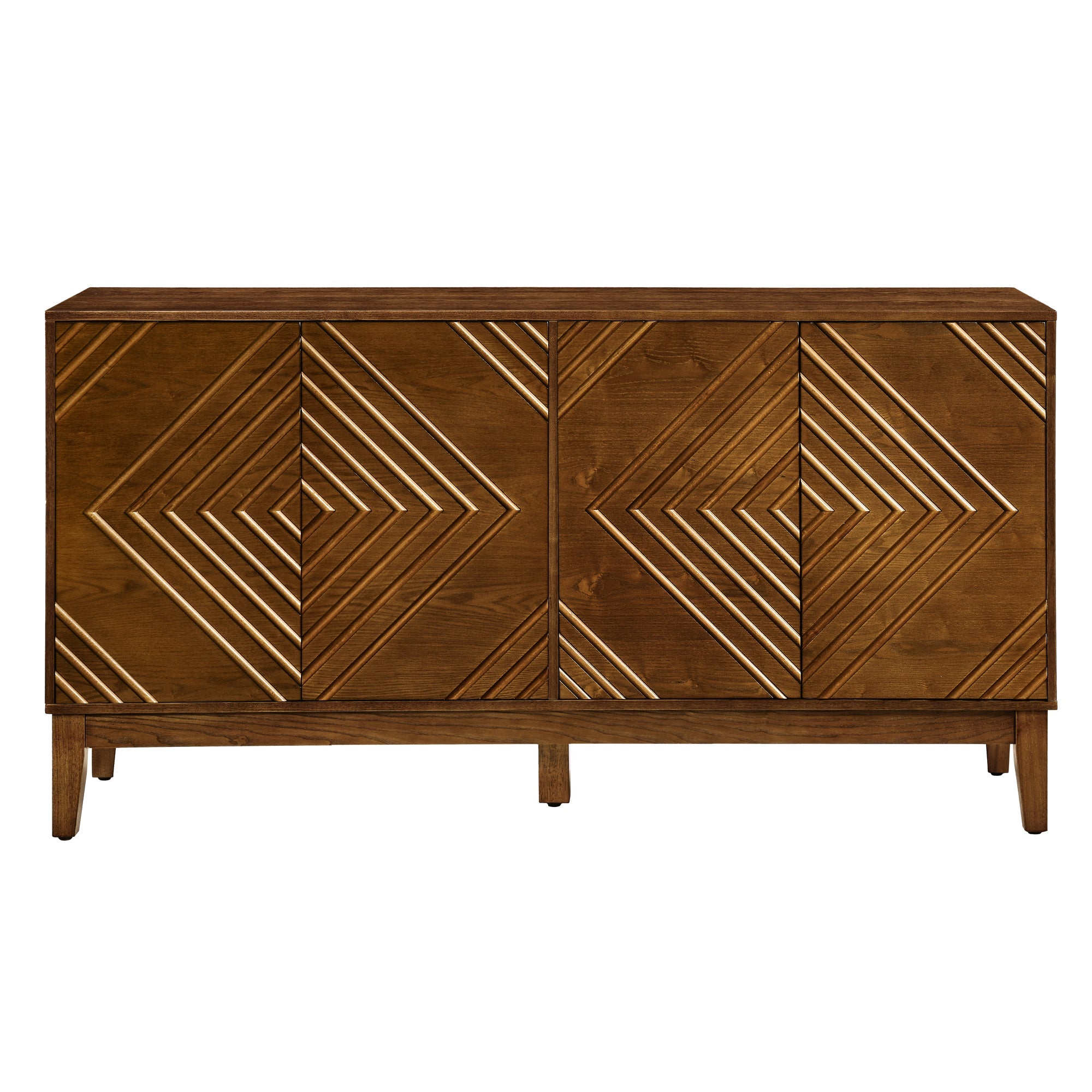 60.5'' Buffet Cabinet with Storage, Farmhouse Fluted Sideboard with Geometric Pattern & Adjustable Shelves, Mid Century Modern TV Stand for Living Room Kitchen Dining Room Entryway, Walnut