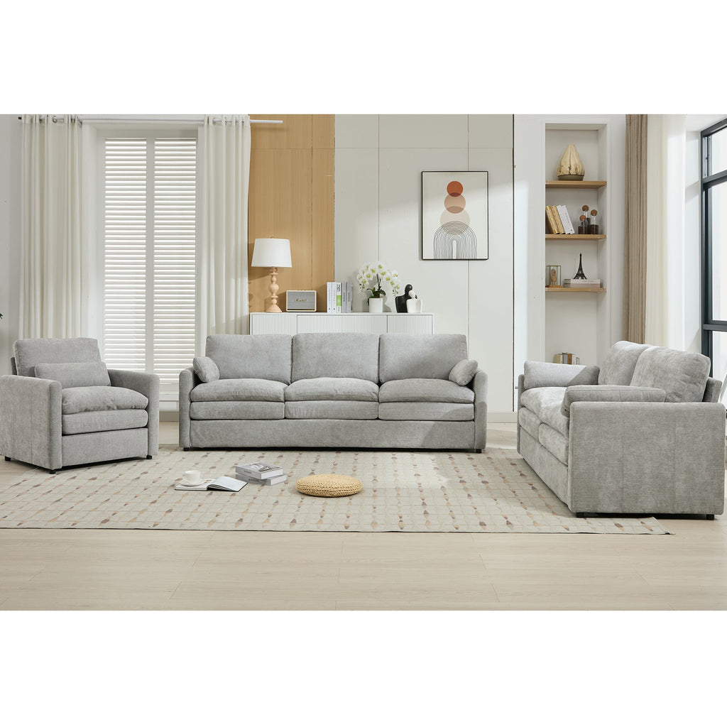 Cozy Upholstered Sofa Set Oversized Comfy Cloud Sofa Double Cushion Sofa Group Plush Cushion Sofa Couch for Living Room, Light Grey