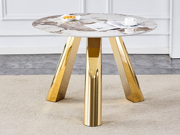 42' Luxury Sintered Stone Table: 0.45' Durable Top + 6' Steel Legs, 350lb Capacity, Stain/Heat-Resistant White/Gray Veined Surface - Modern Minimalist Design