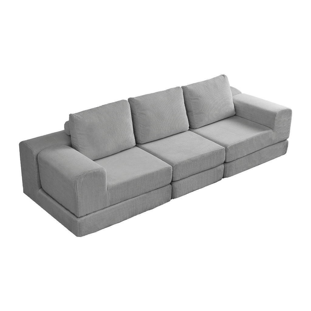 108'' Modular Sectional 3-Seater Cloud Sofa,Corduroy Convertible Sofa Bed