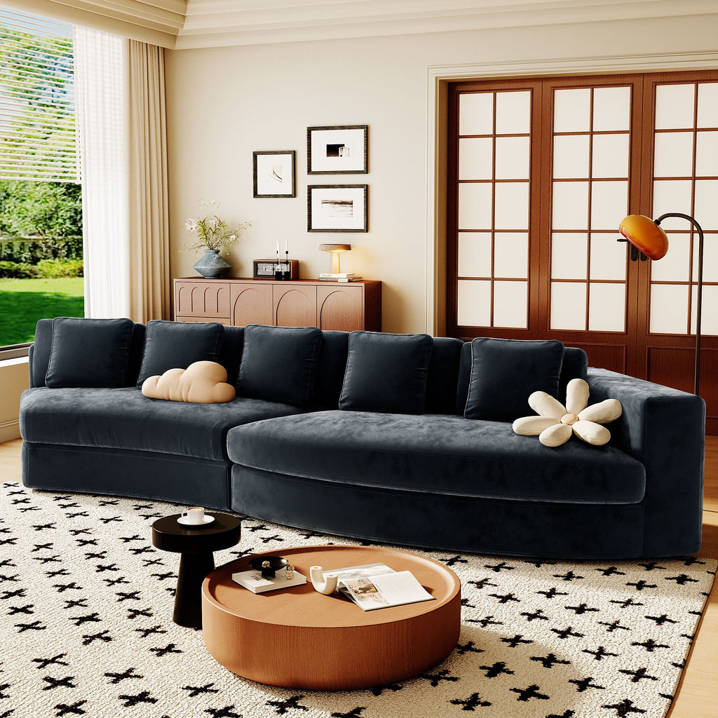 U_Style 115.7' Pure Foam Modular Sofa, 2-Piece Set with 5 Cushions, 4-Seater, Chenille Jacquard Fabric, Curved Design, No Assembly Required, Soft Upholstered Sofa for Living Room & Bedroom