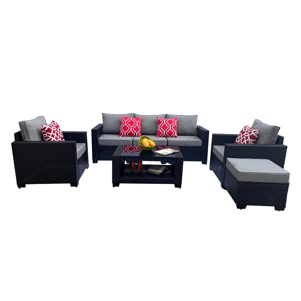 Outdoor Garden Patio Furniture 7-Piece PE Rattan Wicker Cushioned Sofa Sets  and Coffee Table, patio furniture set;outdoor couch;outdoor couch patio furniture;outdoor sofa;patio couch