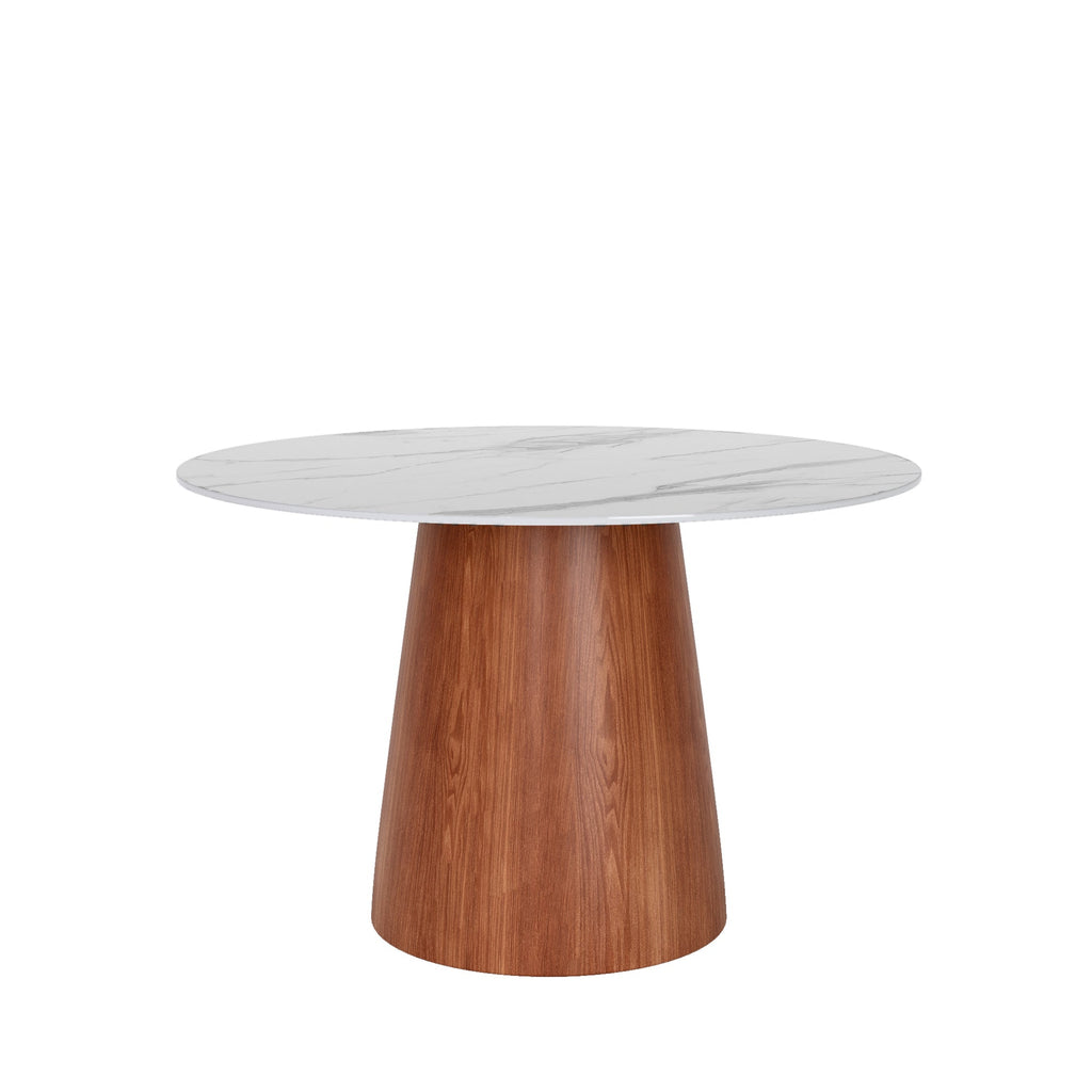 Small Round Solid Wood Pedestal Dining Table Table 43' For 2-4 Person -  White Grey