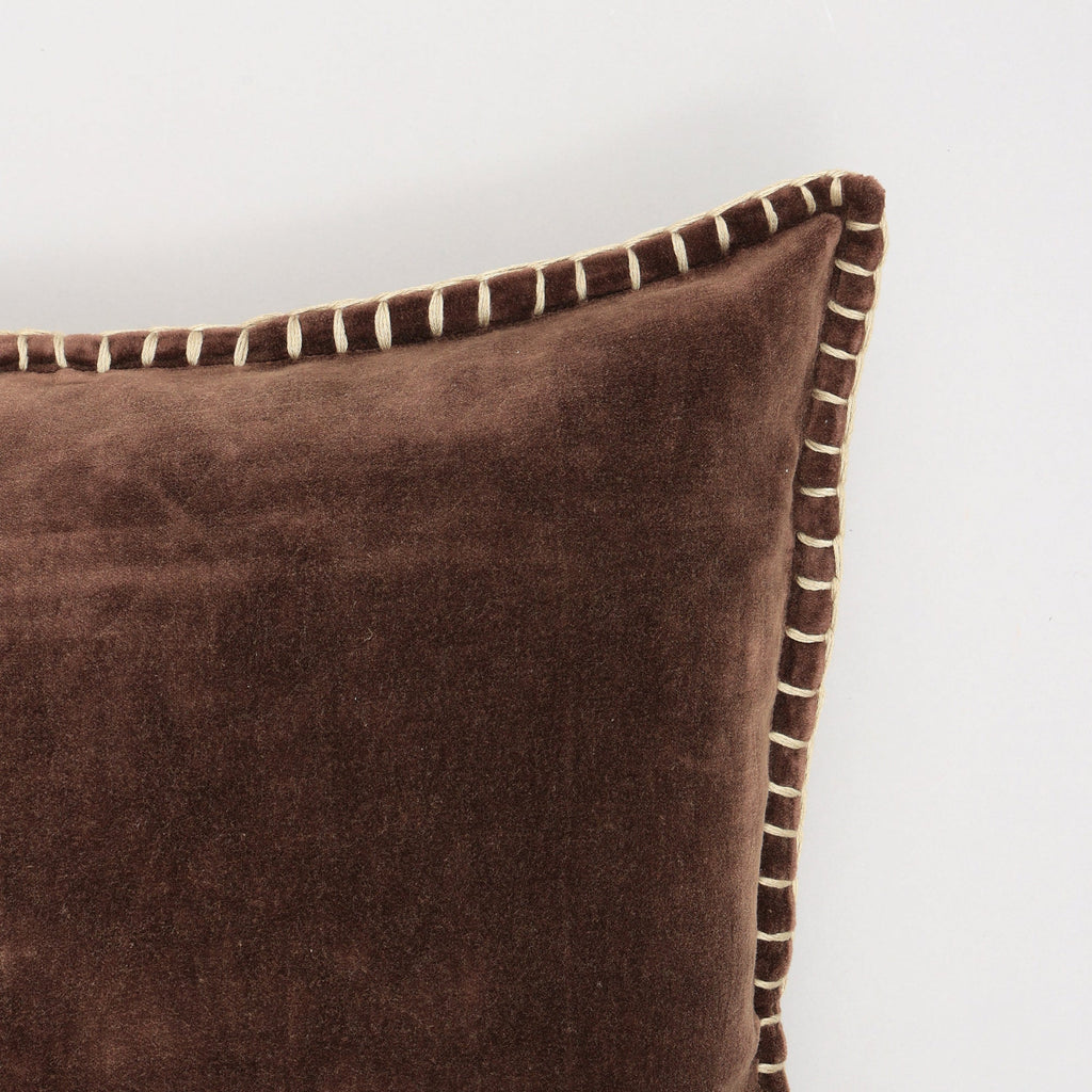 Stonewashed Cotton Velvet Throw Pillow with Decorative Handstiched Edges-19X19'