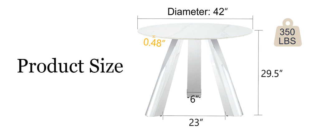 42' Luxury Sintered Stone Table: 0.45' Durable Top + 6' Steel Legs, 350lb Capacity, Stain/Heat-Resistant White/Gray Veined Surface - Modern Minimalist Design