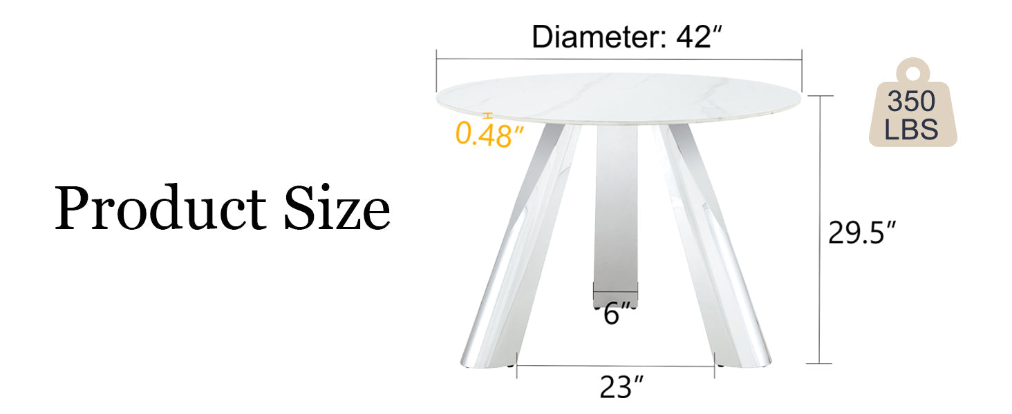 42' Luxury Sintered Stone Table: 0.45' Durable Top + 6' Steel Legs, 350lb Capacity, Stain/Heat-Resistant White/Gray Veined Surface - Modern Minimalist Design