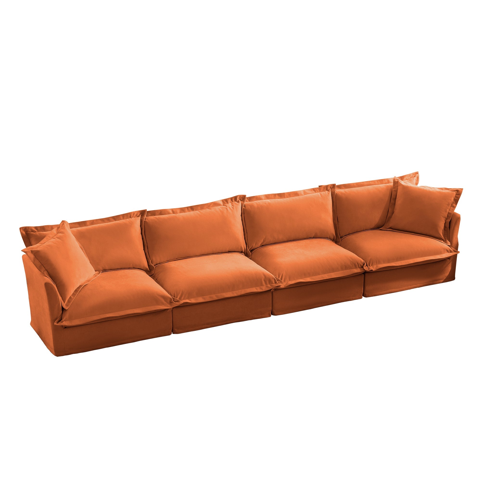 Slipcovered Long Sofa, 4 Seater Sofa with Removable Cover, Extra Deep Couch for Living Room, ,Chenille Fabric Cloud Like Comfy Sofa Couch, Orange Chenille Fabric