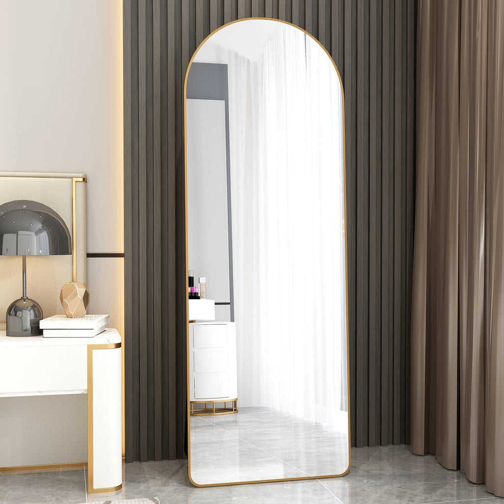 The 3rd generation aluminum alloy metal frame arched floor mounted wall mirror, upgraded in quality, bathroom makeup mirror, bedroom entrance, clothing store, gold 65 "* 23 "W1151121956