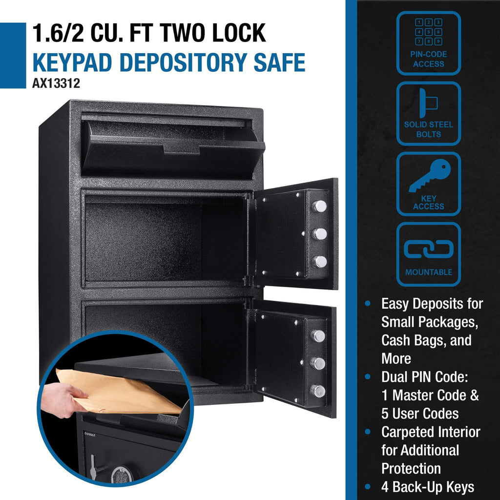 Barska 1.60 Cu.Ft Digital Depository Dual Compartment Security Safe (SAK76021)