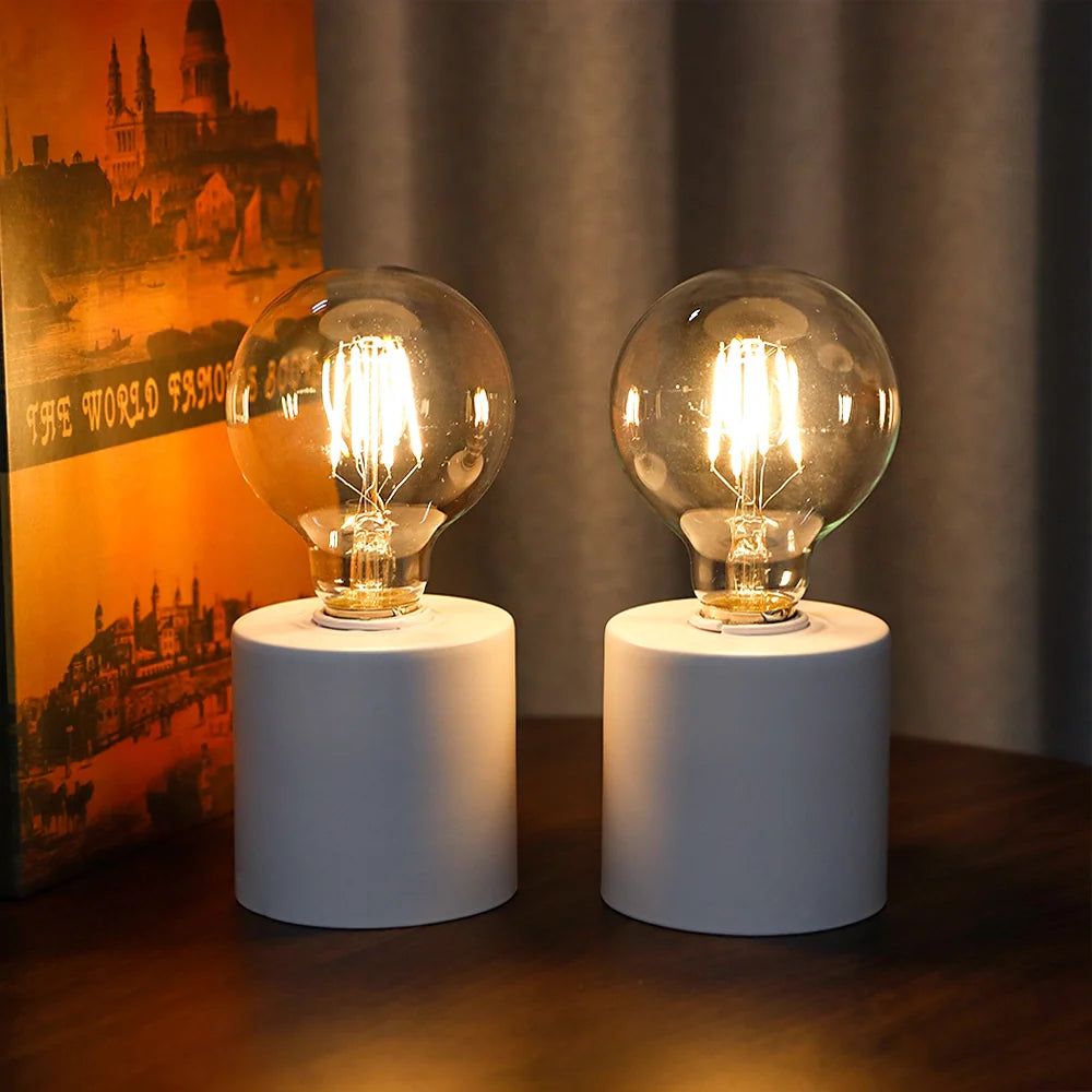 Set of 2 7"Tall White Table Lamp Battery Powered(White)