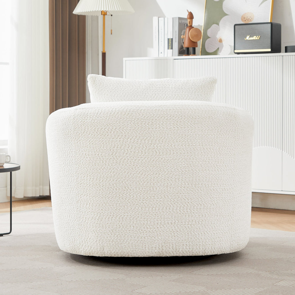 360° Swivel Barrel Sofa Chair with Throw Pillow, Chenille Upholstered Accent Chair, Beige, 38.2'