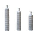 Modern Floor Vase Set – White & Black Metal Vases with Geometric Pattern – 3-Piece Home Decor Set in 24.8 in, 29.13 in & 33.85 in Heights