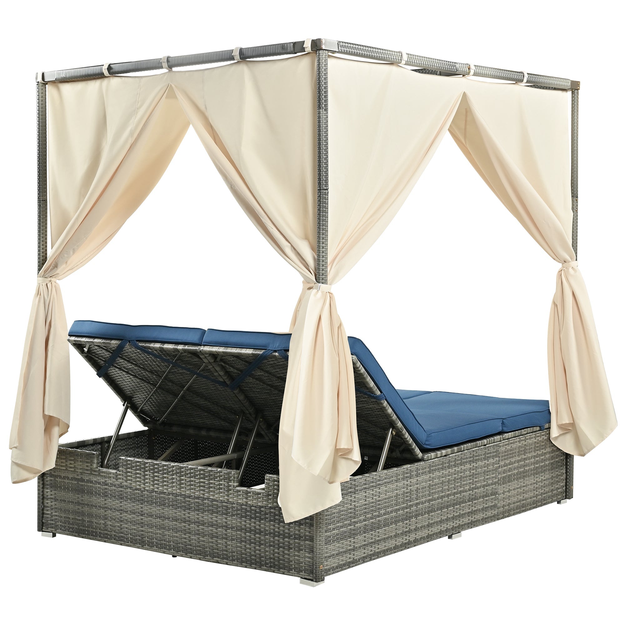 U_Style Adjustable Sun Bed With Curtain,High Comfort,With 3 Colors