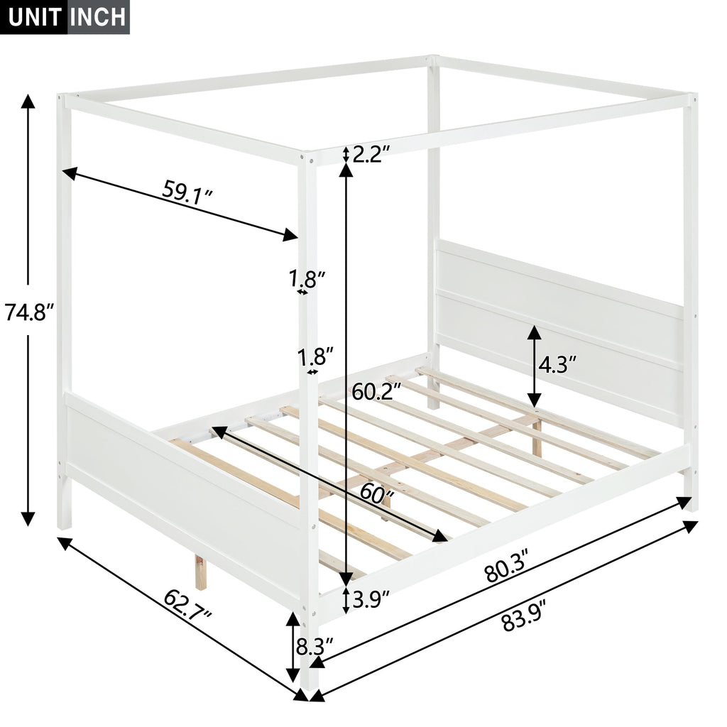 Queen Size Canopy Platform Bed with Headboard and Footboard,Slat Support Leg - White(OLD SKU:LT001912AAK)