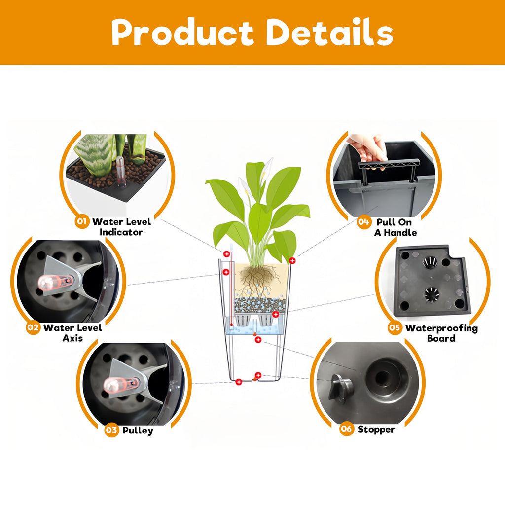 Faux Rattan Tall Planters Set with Water Level Monitor and Auto Watering, Black, Polypropylene, 22 Inch
