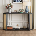 TREXM Narrow Console Table with Unique Irregular Top Design, Entryway Table with Open Shelf, Rattan Sofa Table for Living Room Hallway and Entrance (Black)