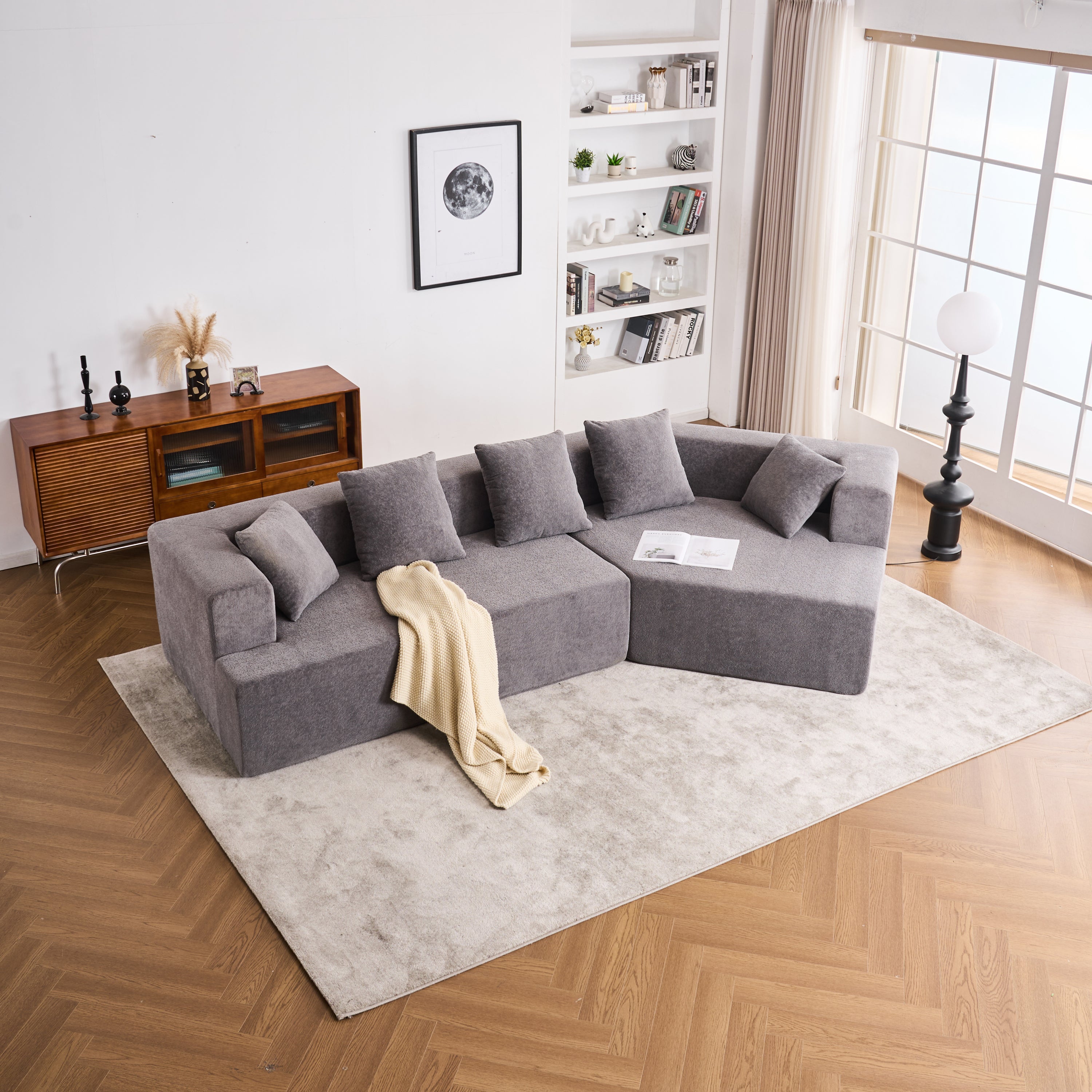 Memory Foam Couch, No Installation & Easy to Transport, Deep Seat Modern Sofa with Chenille Fabric, Couch for Living Room, Bedroom, Apartment, Home Office