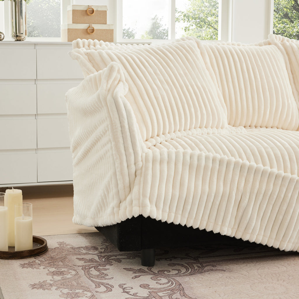 Living Room Sofa Slipcovered Sofa 3 Seater Sofa With 3 Ottomans, Oversized 3-Seat Sleeper Sofa Bed Home Theater Sofa, Corduroy, Cream