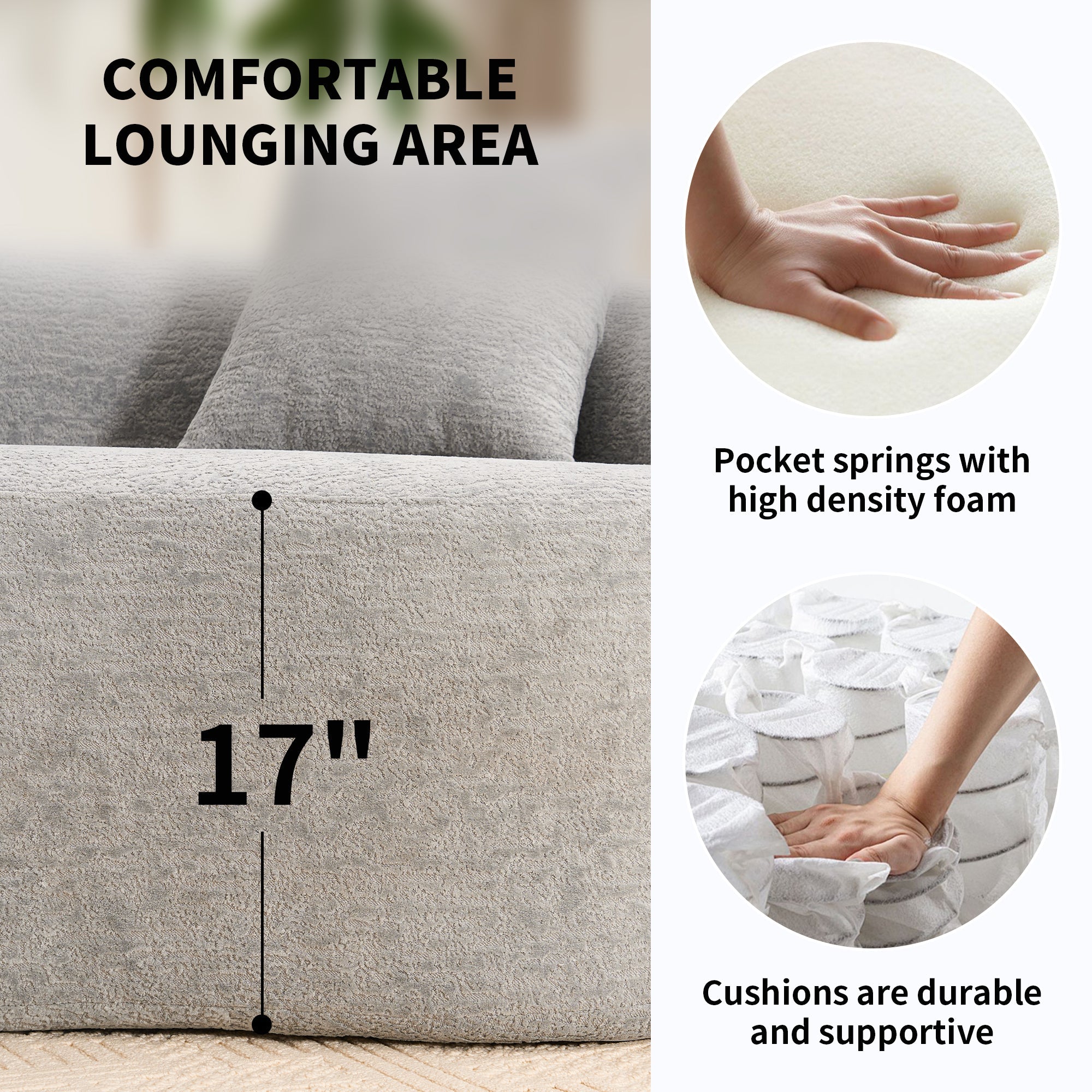 LY-025 Grey Curved Modular Sectional Sofa with 30D High-Density Chenille Upholstery, 110'' Long