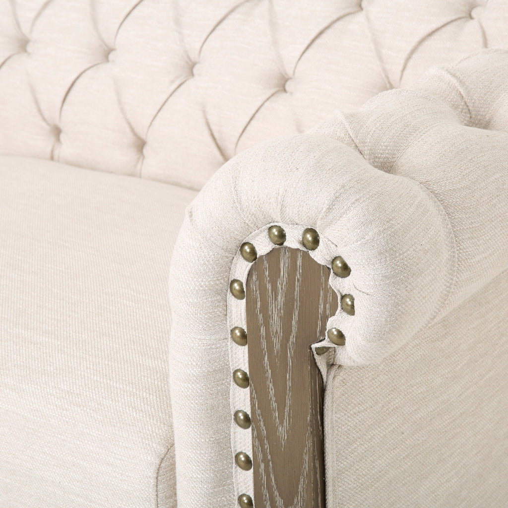 Mirod Retro Style Comfy 3-Seat Sofa with Wooden Legs, Beige Polyester, 78.75'' Wide