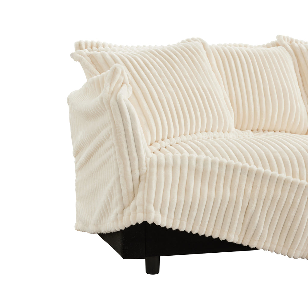 Living Room Sofa Slipcovered Sofa 3 Seater Sofa With 3 Ottomans, Oversized 3-Seat Sleeper Sofa Bed Home Theater Sofa, Corduroy, Cream