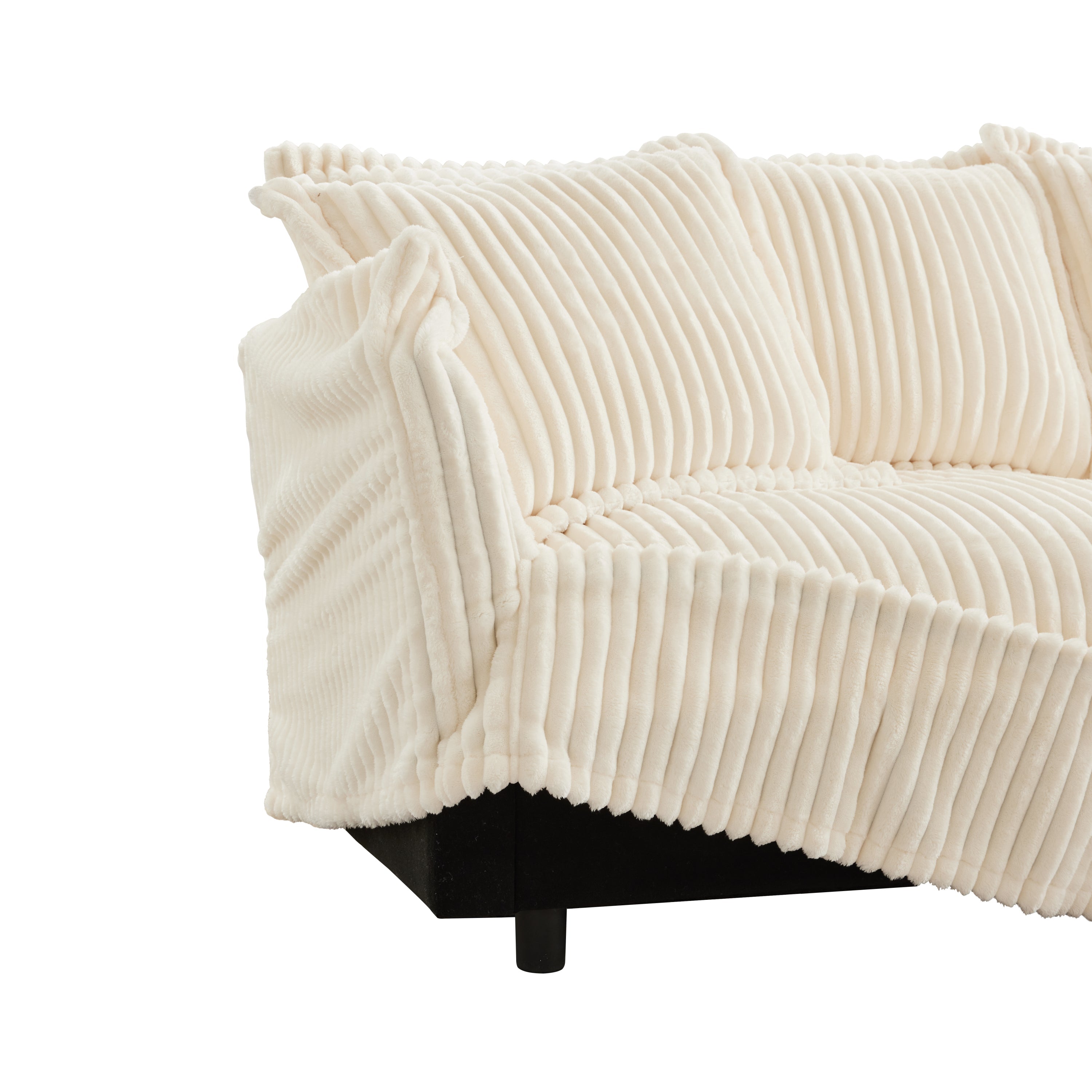 Living Room Sofa Slipcovered Sofa 3 Seater Sofa With 3 Ottomans, Oversized 3-Seat Sleeper Sofa Bed Home Theater Sofa, Corduroy, Cream