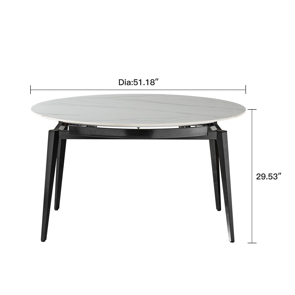 Modern Extendable Round Dining Table with Sintered Stone Top, White & Black, 33.5'' to 51.2''
