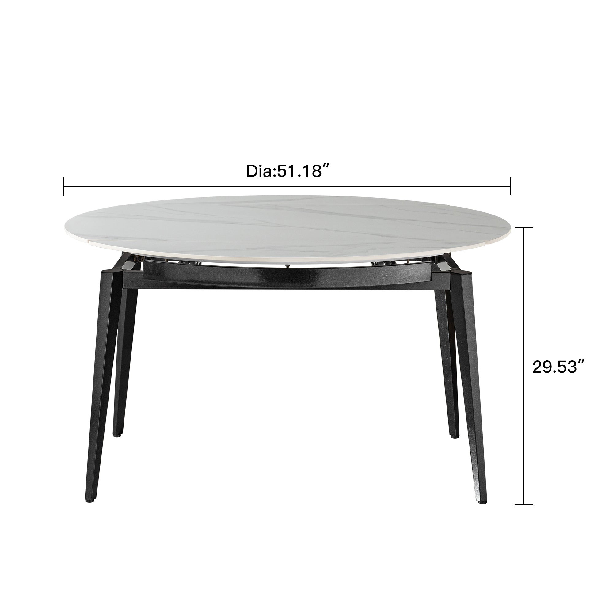 Modern Extendable Round Dining Table with Sintered Stone Top, White & Black, 33.5'' to 51.2''