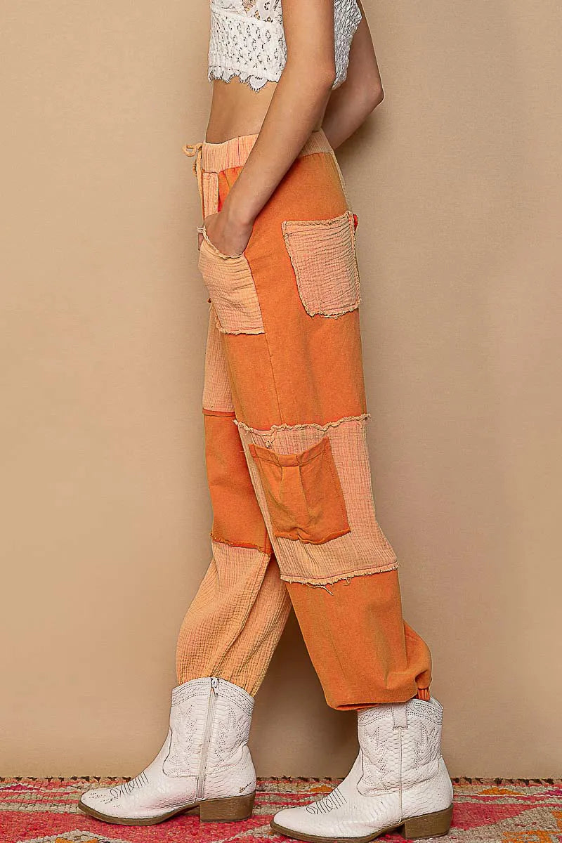POL Drawstring Pocketed Contrast Jogger Pants