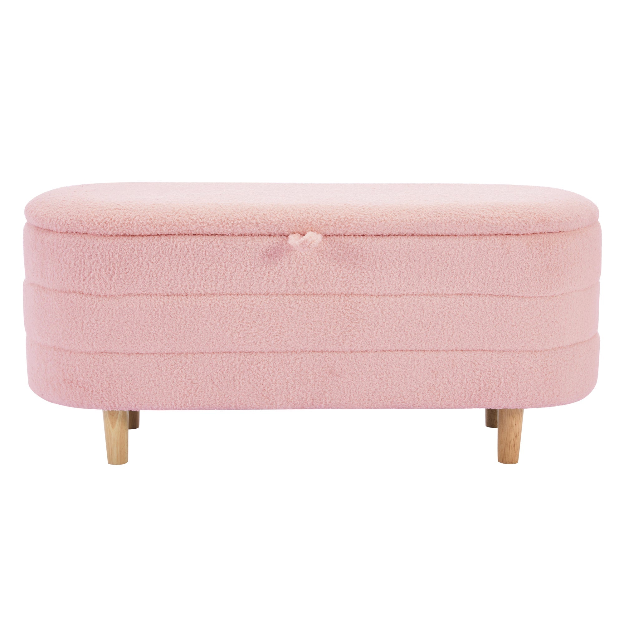 2-Pieces Bedroom Sets Full Size Flower-Shaped Upholstered LED Platform Bed with Storage Ottoman-Sherpa Fabric, Pink
