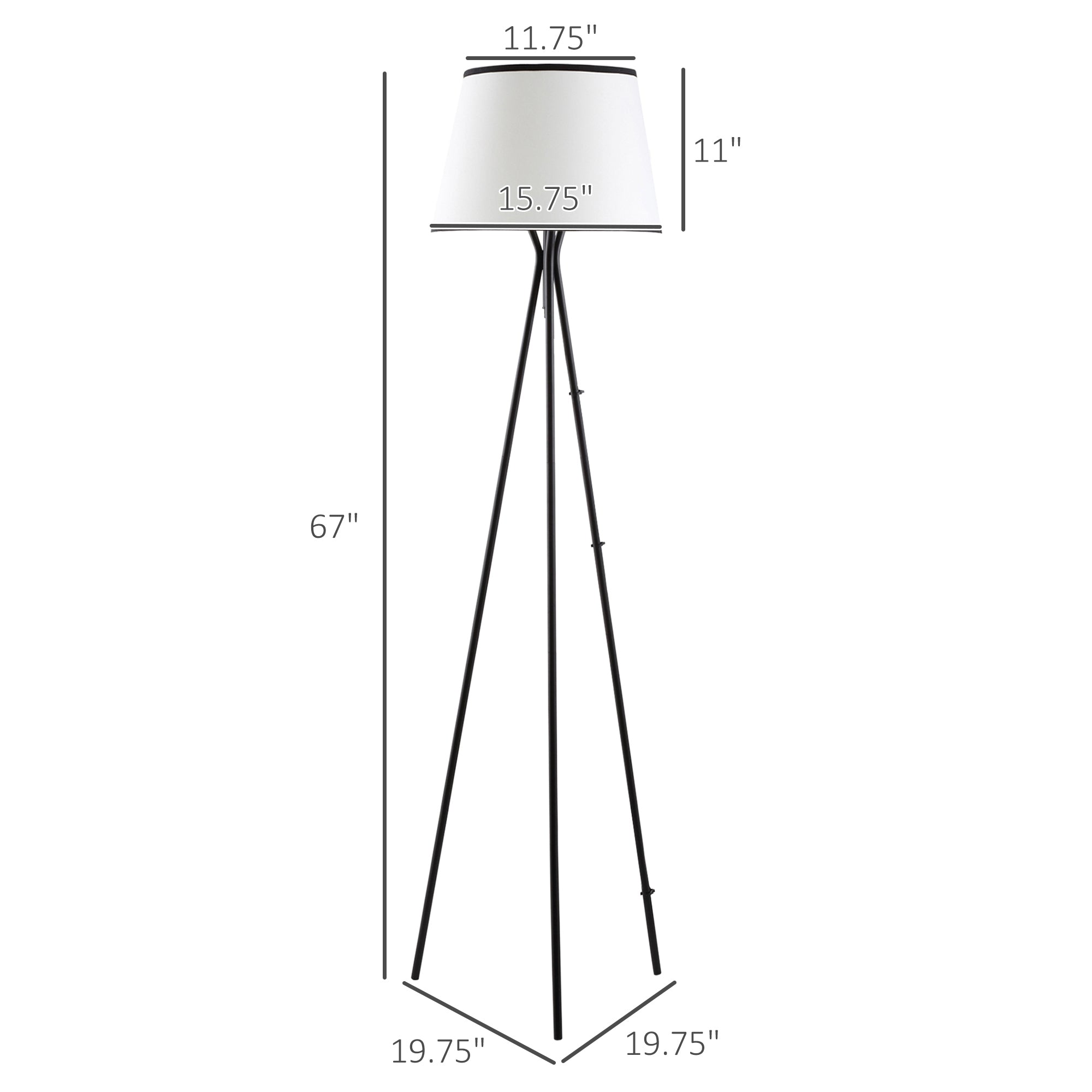 HOMCOM Modern Tripod Floor Lamp Free Standing Land Lamp w/ Steel Frame, Footswitch, Fabric Lampshade and E26 Base for Living Room, Bedroom, Office, Black