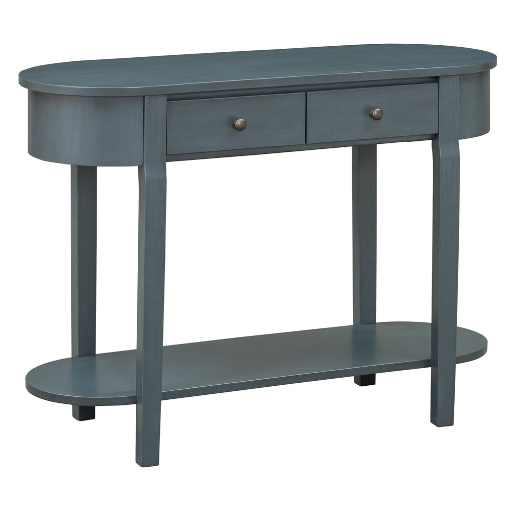 TREXM Elegant Retro Console Table with Curved Design and Smooth Glaze for Entryways, Living Rooms and hallways (Navy)