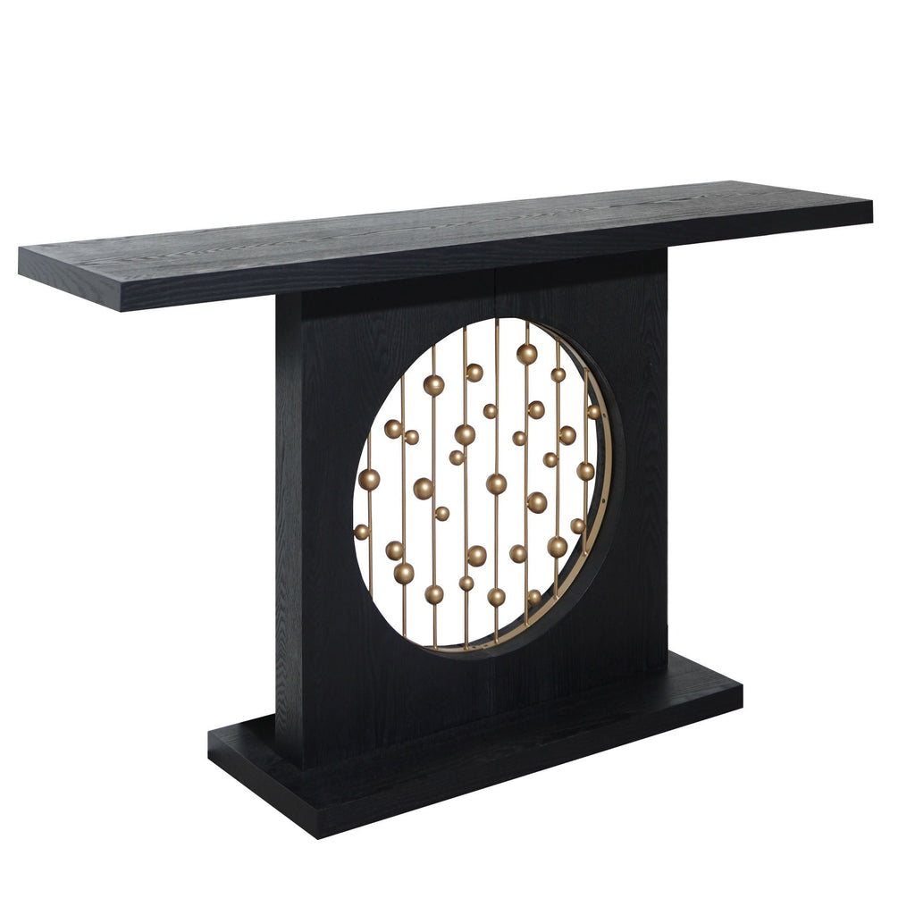 Modern Black Console Table with Gold Accent, Decorative Entryway Table,56in Wood Console Table, Narrow Sofa Table for Entrance, Living Room, Hallway