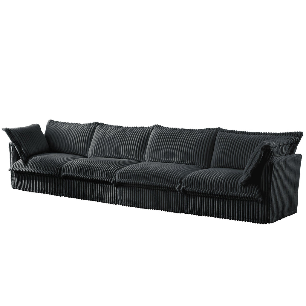 Slipcovered Long Sofa, 4 Seater Sofa with Removable Cover, Extra Deep Couch for Living Room, Corduroy Fabric Cloud Like Comfy Sofa Couch, Gray Corduroy Fabric