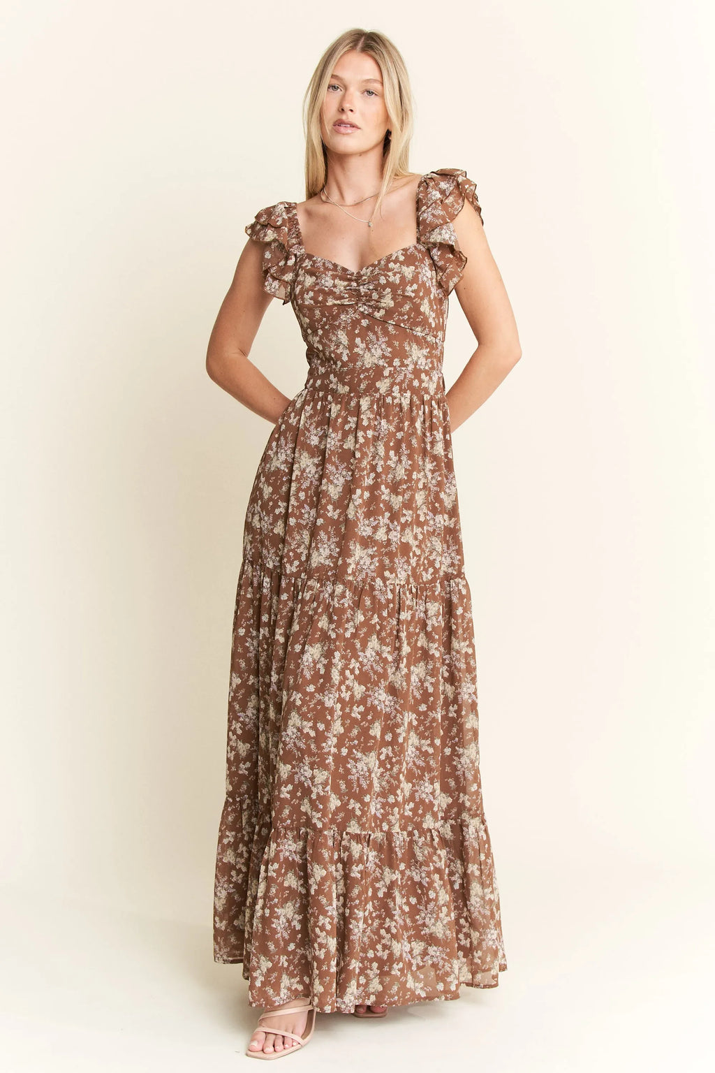 Jade By Jane Ruffle Sleeve Tiered Maxi Dress
