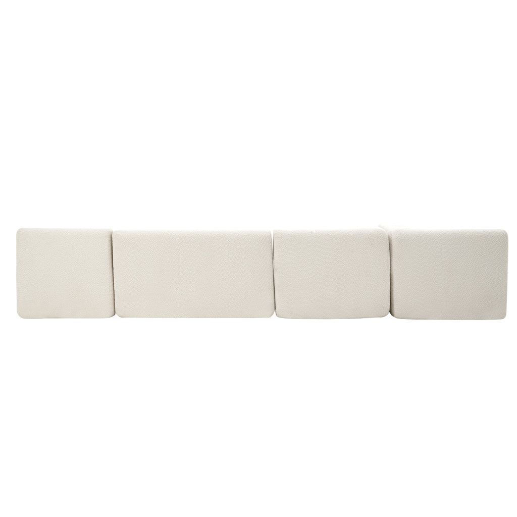 144' Upholstered Sofa Free-combined Sofa Couch with Two Chaise Lounge and Five Back Pillows for Living Room(Old SKU: N719S001600A), Beige