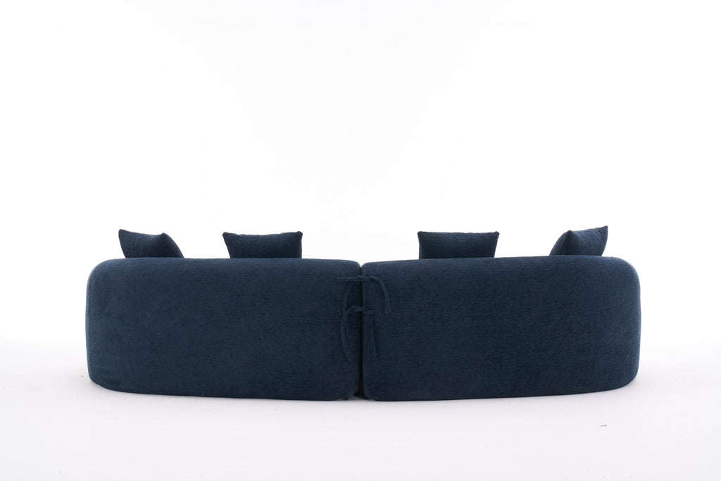 Compression Sponge Sofa Blue Curved Modular Sectional, 30D High-Density Chenille Sleeper Couch for Apartment, Living Room,110'L