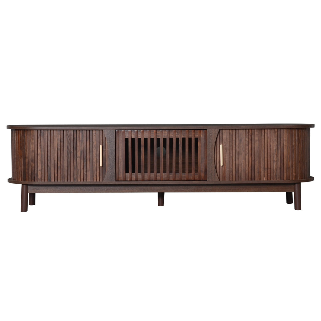Modern Farmhouse TV Stand for 75' TVs, Wood Entertainment Center with Storage Cabinet, TV Console Table for Living Room, Bedroom