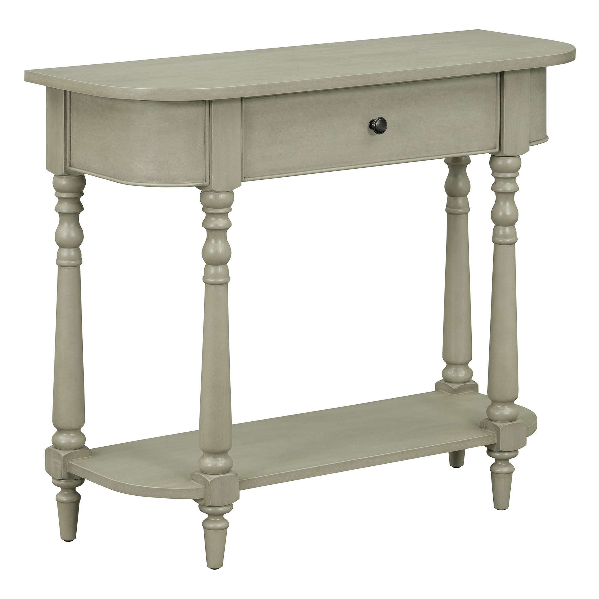 TREXM Narrow Console Table with Curved Corner, Retro Entryway Table with Top Drawer and Open Shelf, Sofa Table Console Tables for Entryway, Hallway and Living Room (Gray)