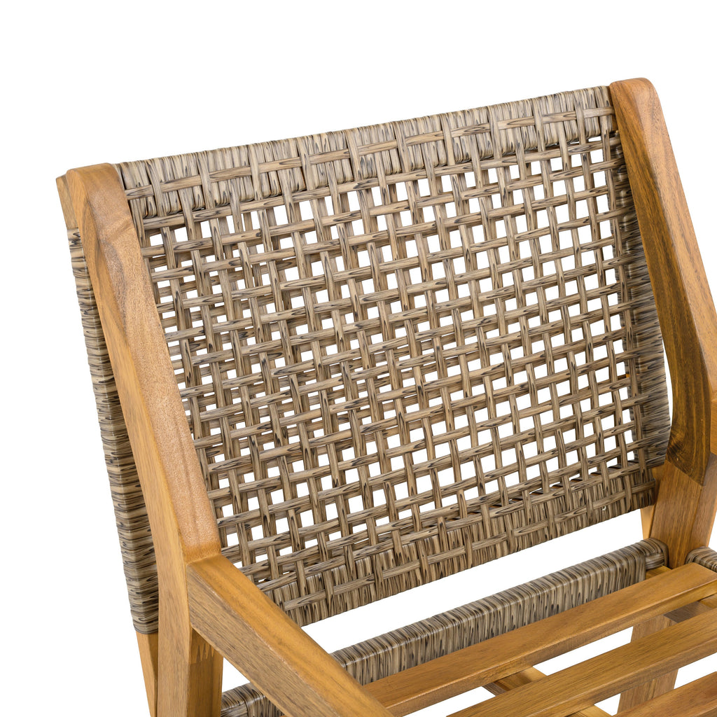 Outdoor Dining Set – Premium Acacia Wood Stamford Table & Wicker Chairs with Cream Cushion for Comfortable Dining Experience,Suitable for large gatherings(1 Table + 4 Chairs)