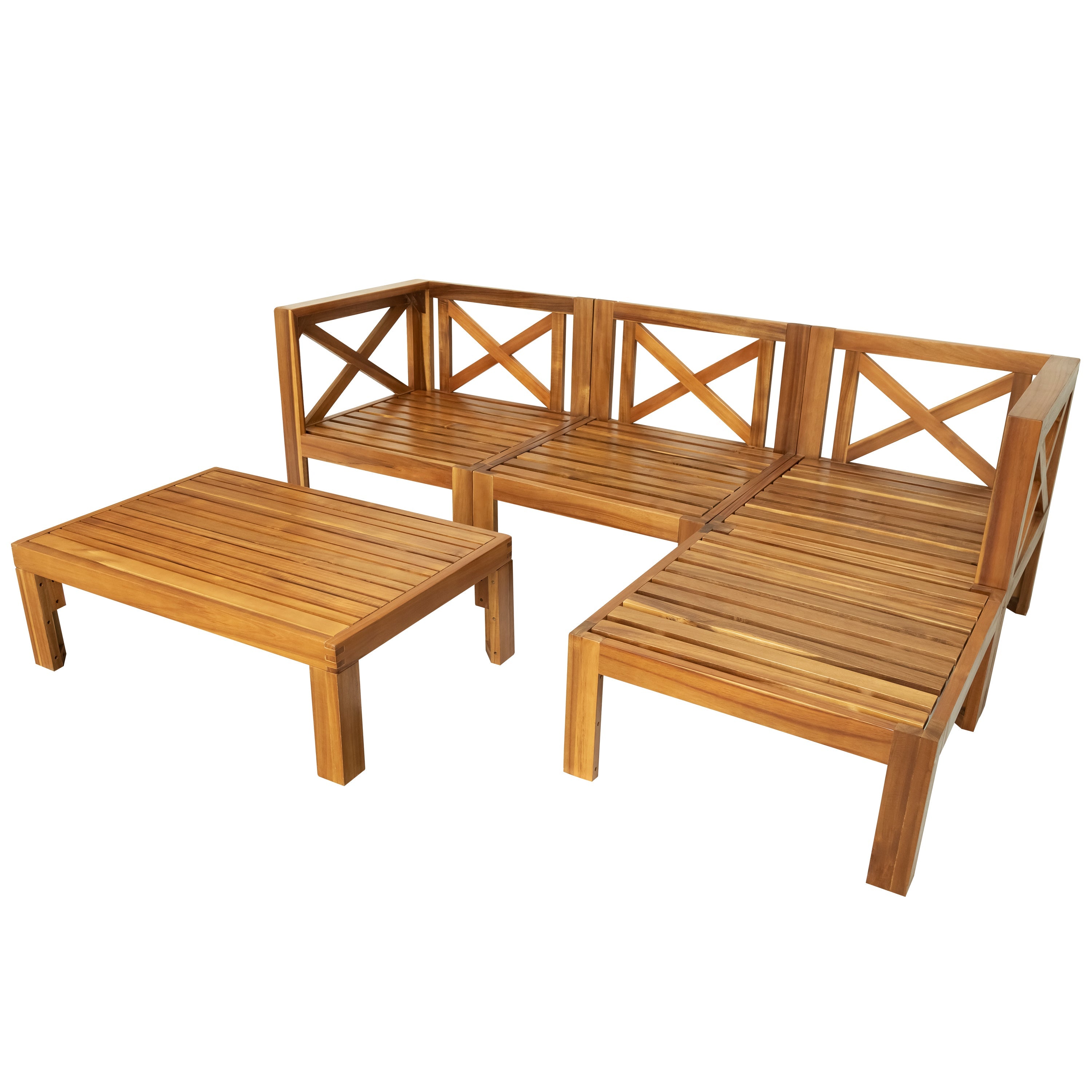 TOPMAX Outdoor Backyard Patio Wood 5-Piece Sectional Sofa Seating Group Set with Cushions, Natural Finish+ Beige Cushions