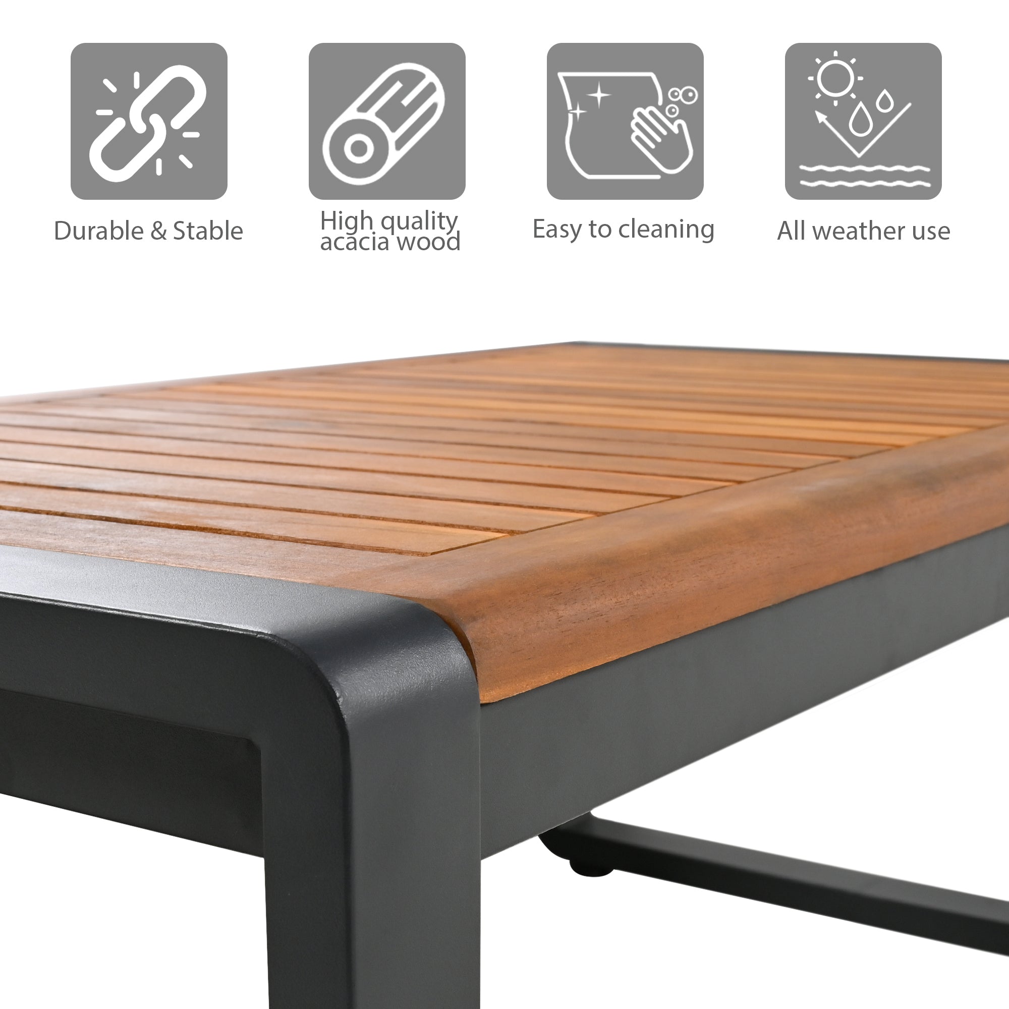 GO Large Size 4-pieces Outdoor Furniture sofa for 5 Person Conversation Set, Garden Sofa Set With Removable Cushion, Metal And Wood Frame Sofa set, Thick Cushions, Acacia Wood Tabletop, Gray