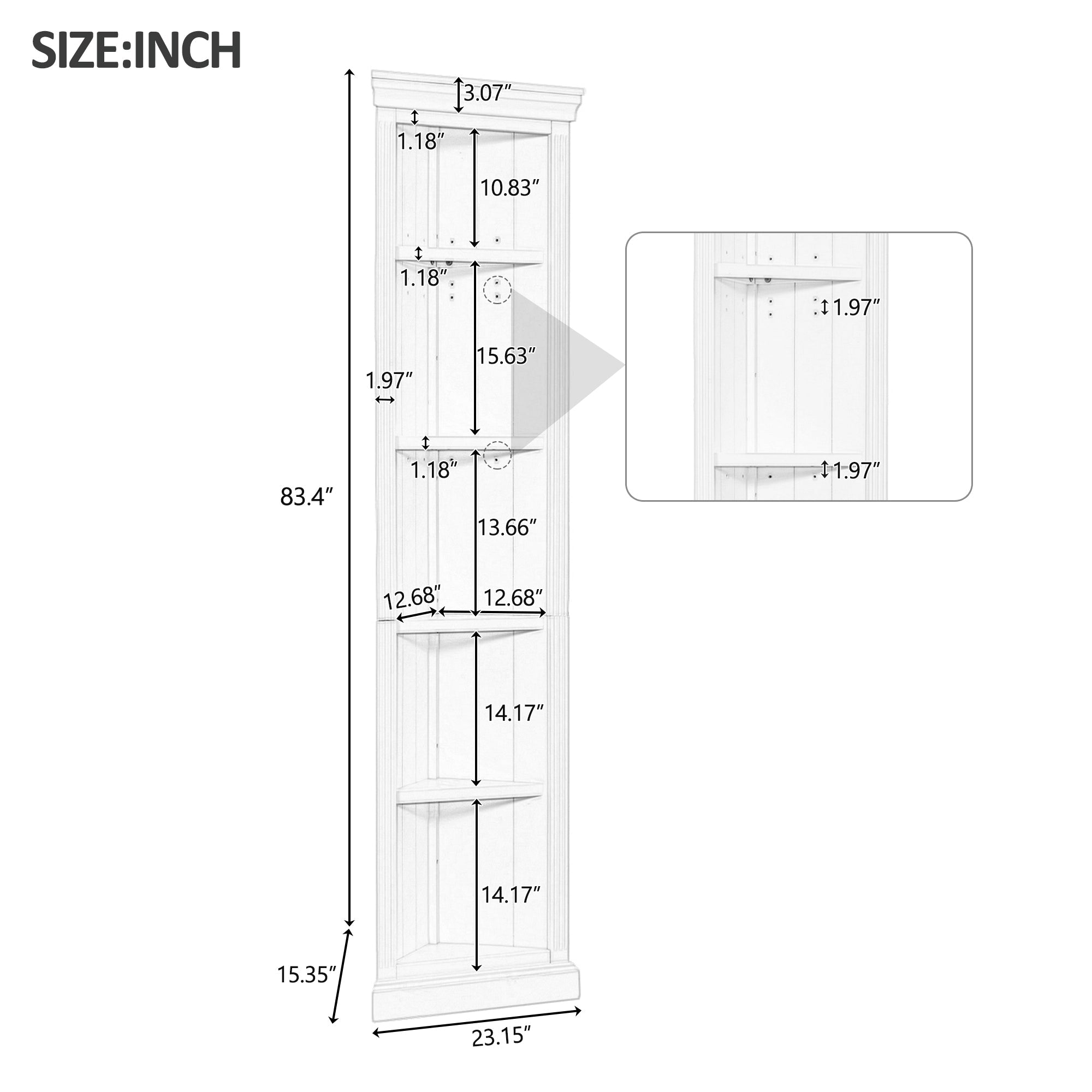 83.4"Tall Modern Corner Shelf,5 Tier Corner Bookcase, Storage Standing Shelf Unit, Open Corner Plant Display Stand for Small Space for Living Room,Wall Corner, Home Office,White