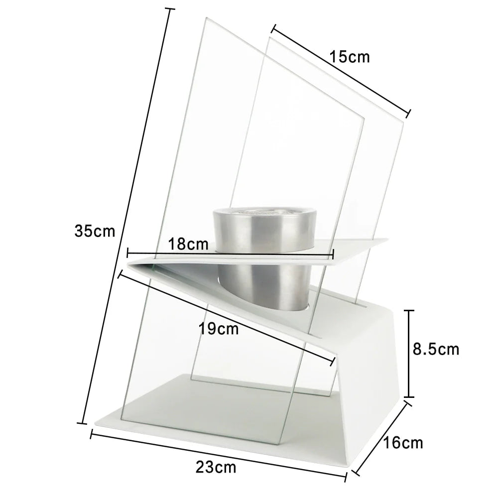 White Tabletop Fireplace 13.8" High Iron Folding Base Decorative Ethanol Fire Pit