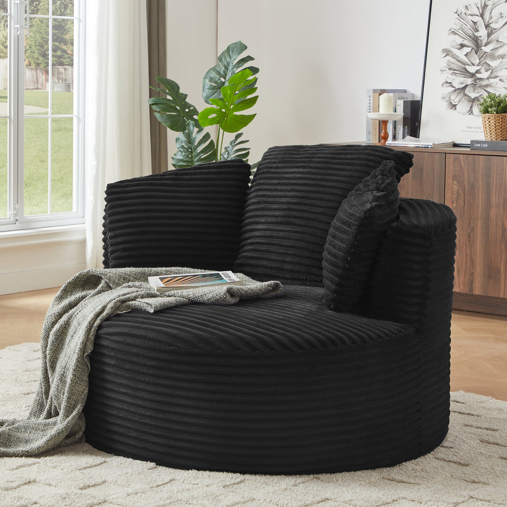 Compressible Corduroy Round Chair with Cushioned Backrest - Modern Comfort Seating for Living Room,Office,Apartment(no swivel)